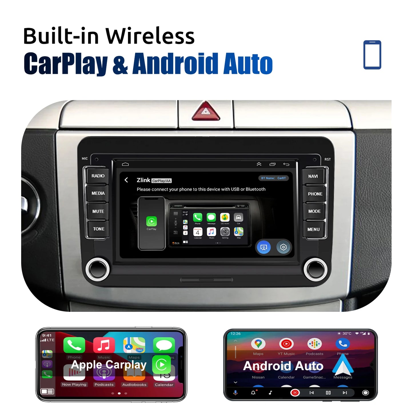 ESSGOO Android 14 Car Stereo with CarPlay for VW Golf