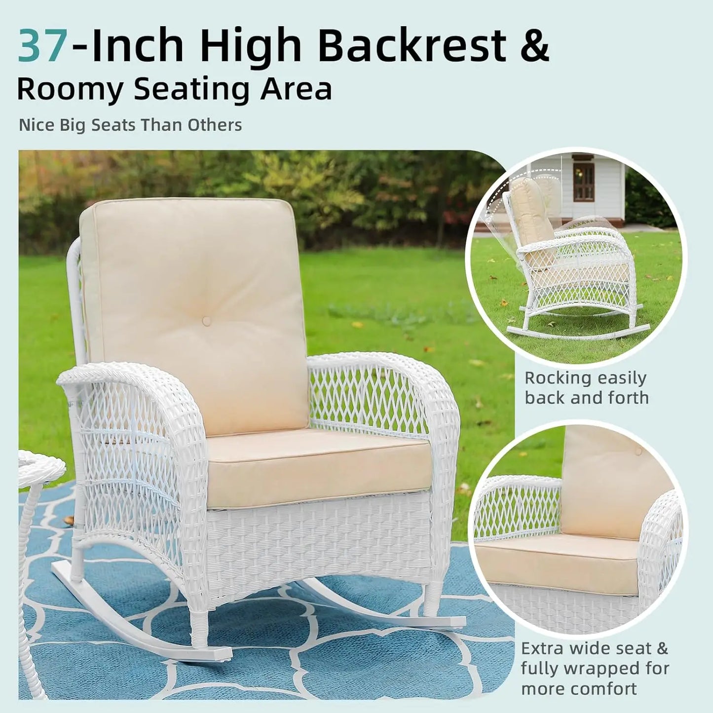 All-Weather Wicker Rocking Chair High Back For Garden Porch