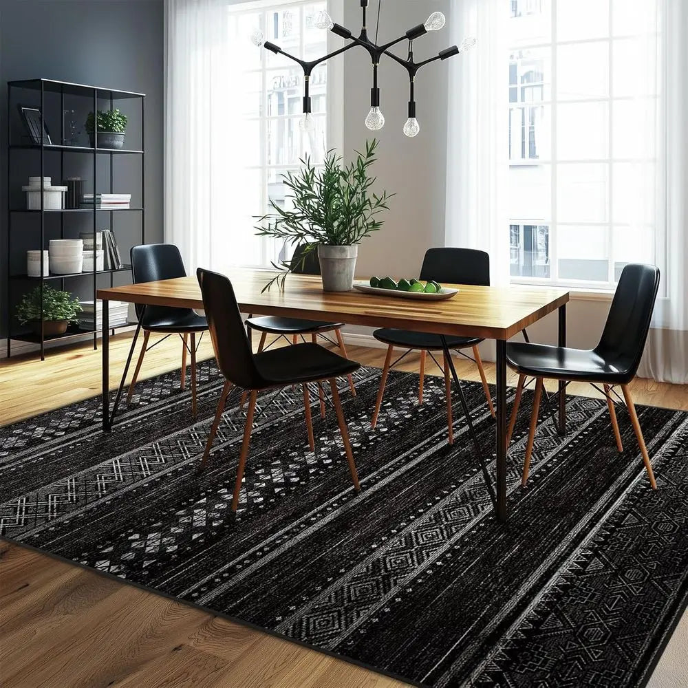 Geometric Area Rug Non Slip Low Pile Washable Neutral For Living Room