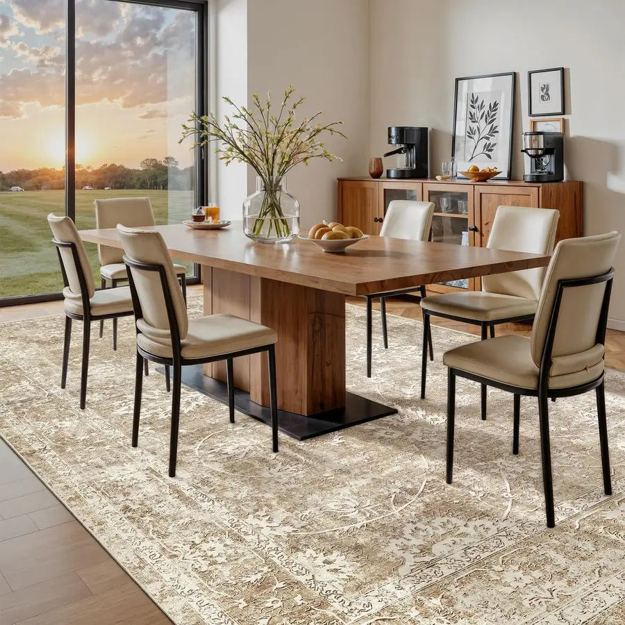 Machine Washable Vintage Natural Area Rug With Non Slip Backing
