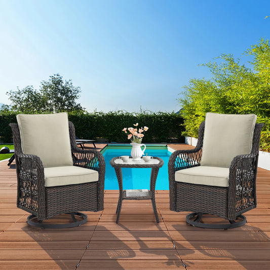 HobbyLane Outdoor Wicker Swivel Chairs Set With Rattan Side Table
