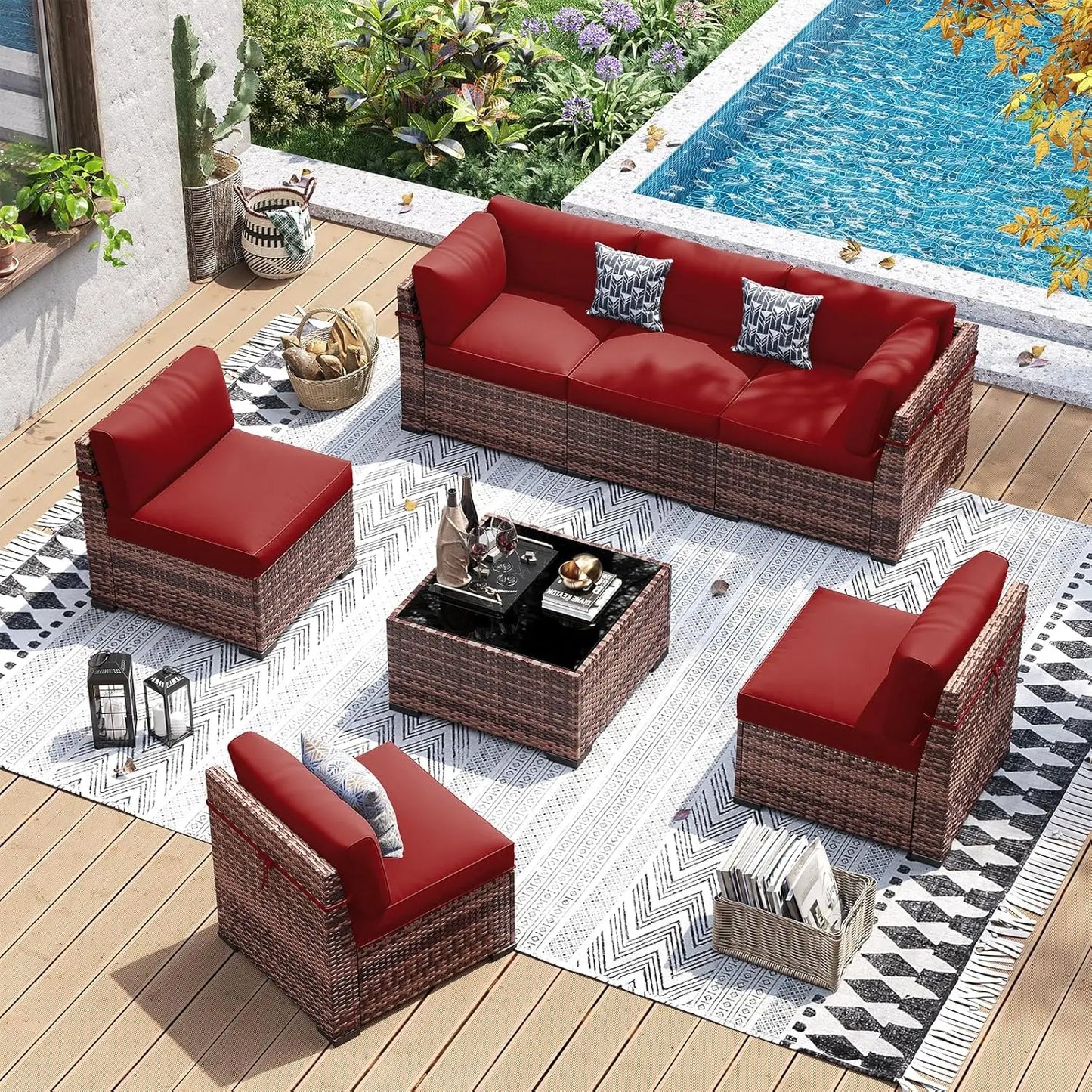 Outdoor Wicker Patio Furniture Set With Tea Table And Waterproof Sofa Cover