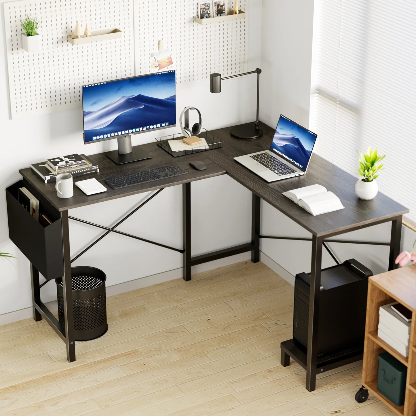 JHK Gaming Corner L Shaped Computer Desk With CPU Storage