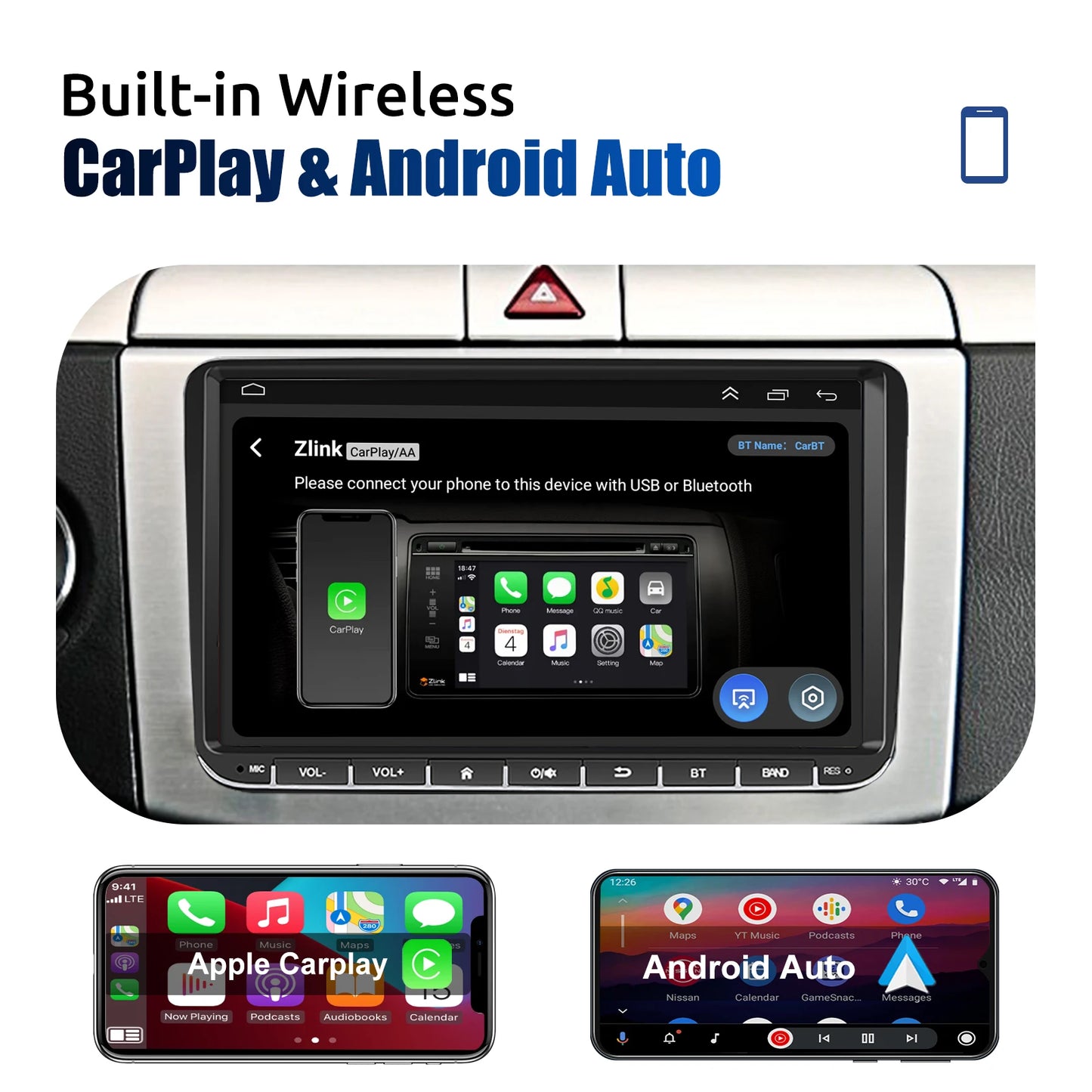 ESSGOO 9 Inch Android Car Stereo with CarPlay GPS Bluetooth for VW
