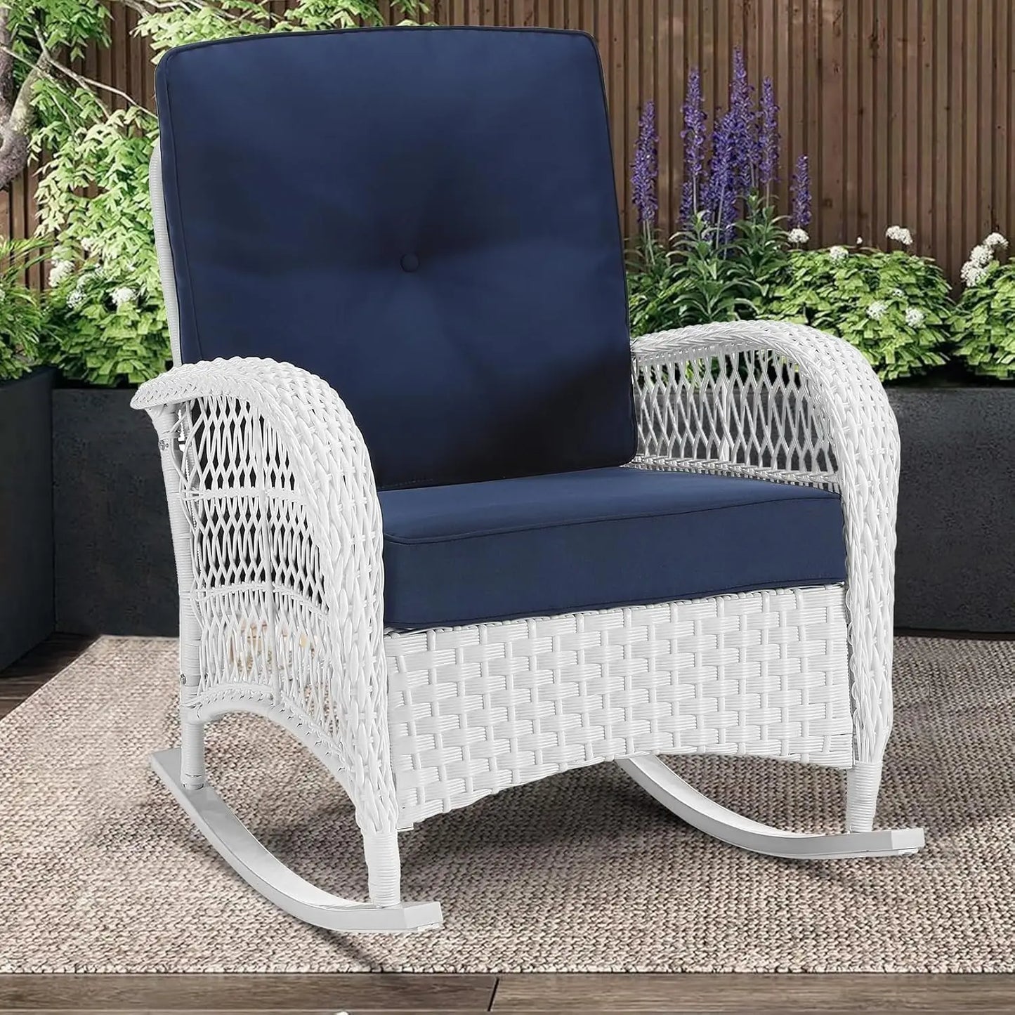 All-Weather Wicker Rocking Chair High Back For Garden Porch