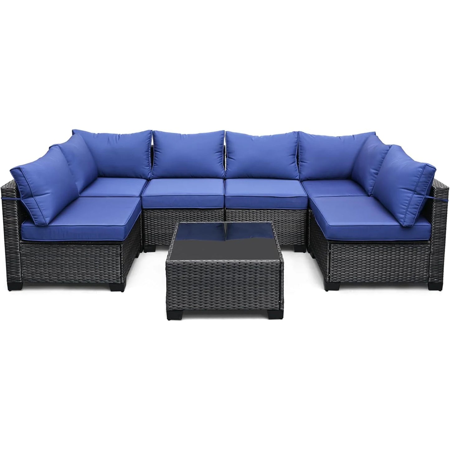 HobbyLane 7-Piece Modular Outdoor Furniture Set PE Rattan Wicker Garden