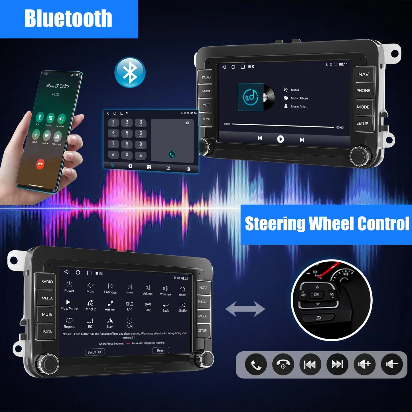 ESSGOO Android 14 Car Stereo with CarPlay for VW Golf