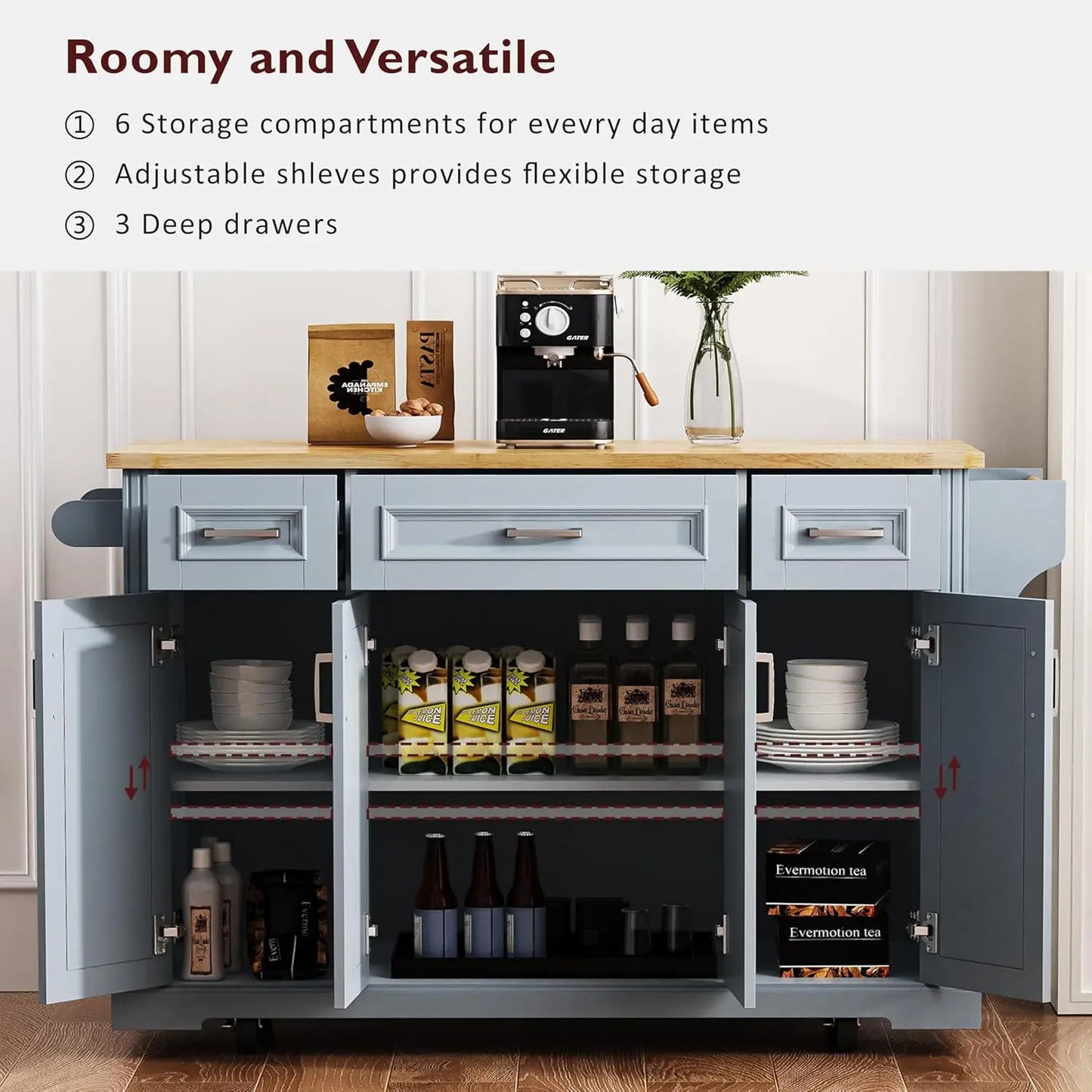 Rolling Kitchen Island With Drop Leaf And Mobile Storage Cart