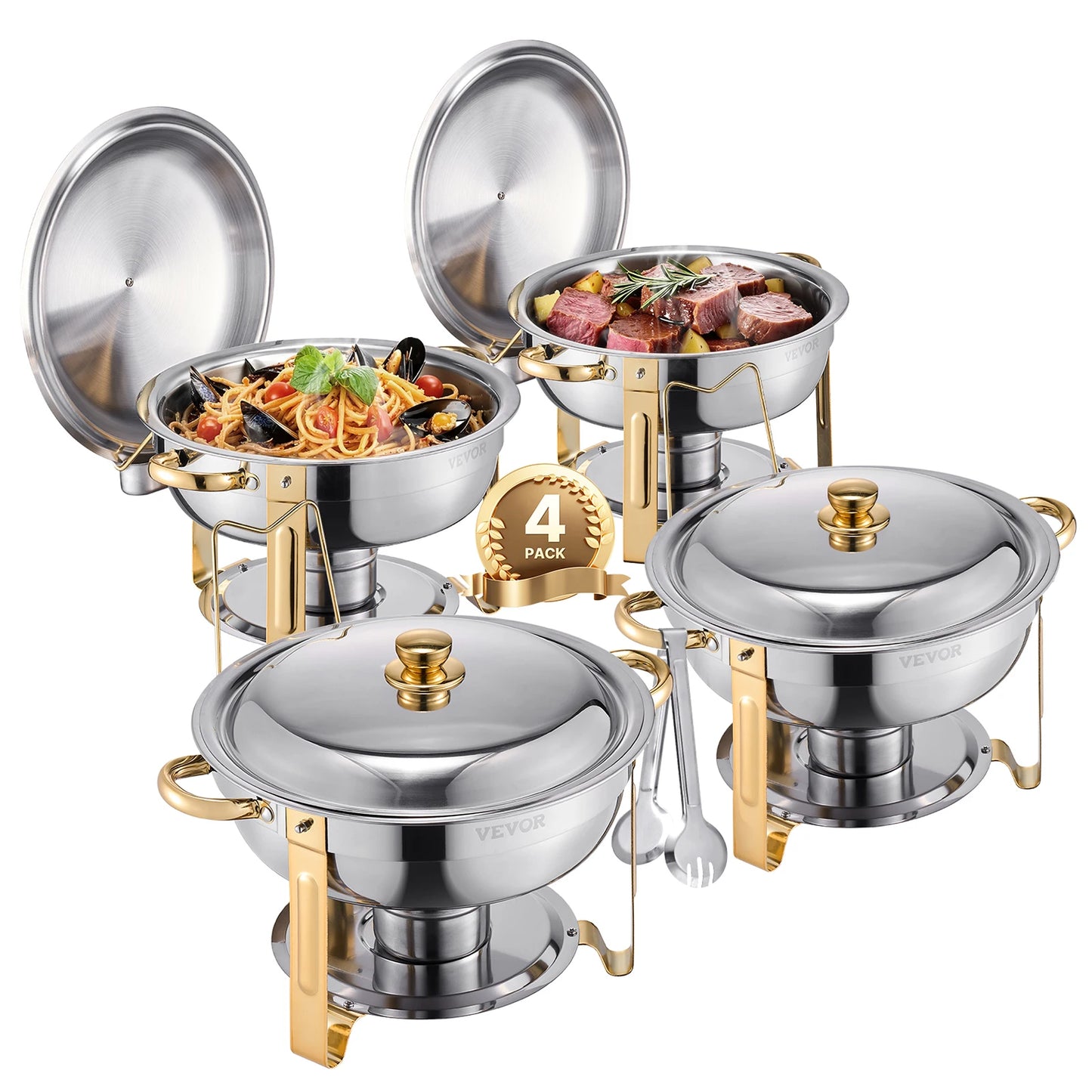 SucceBuy Round Stainless Steel Chafing Dish Buffet Set With Four Pans