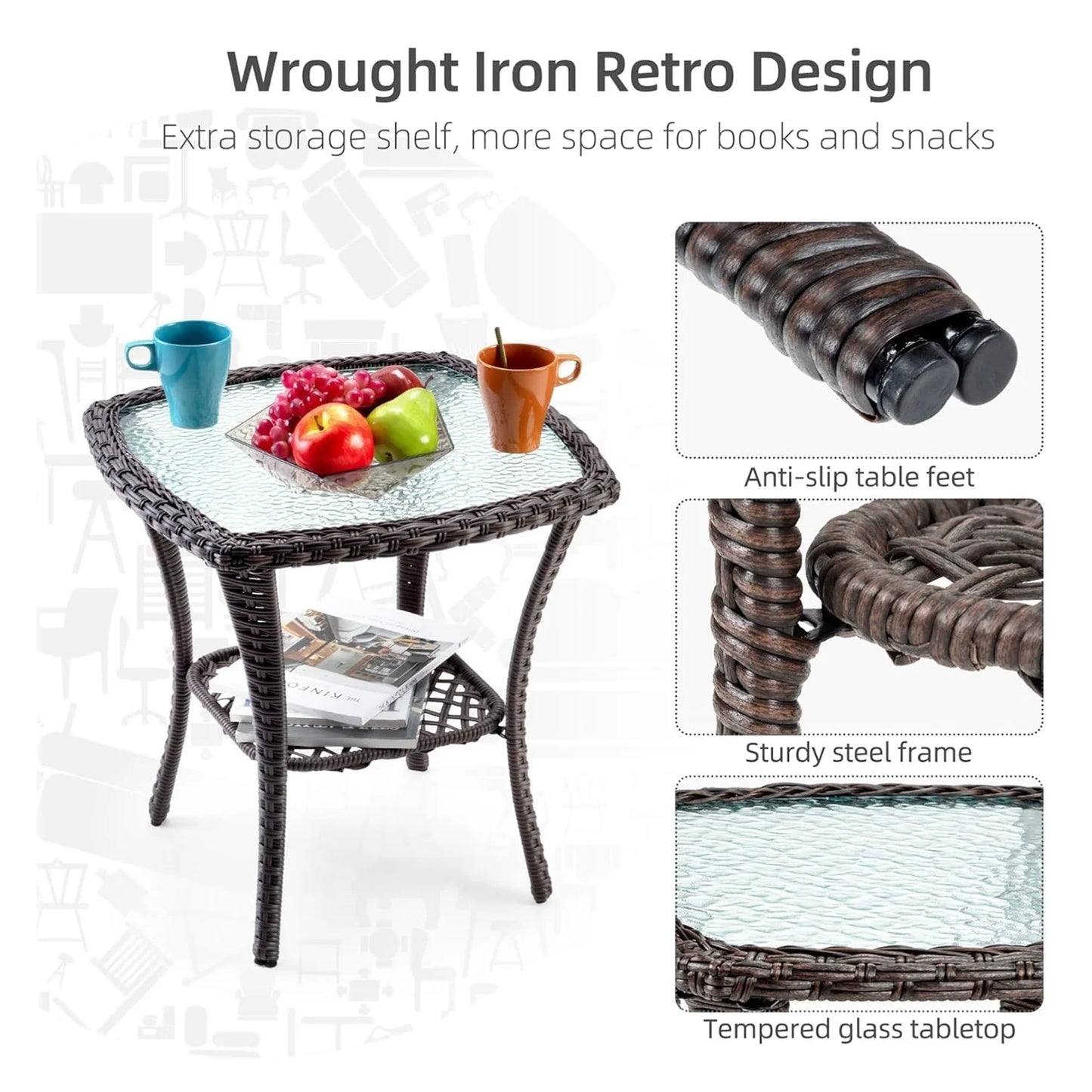 HiMISS Outdoor Wicker Swivel Rocker Patio Set With Cushions