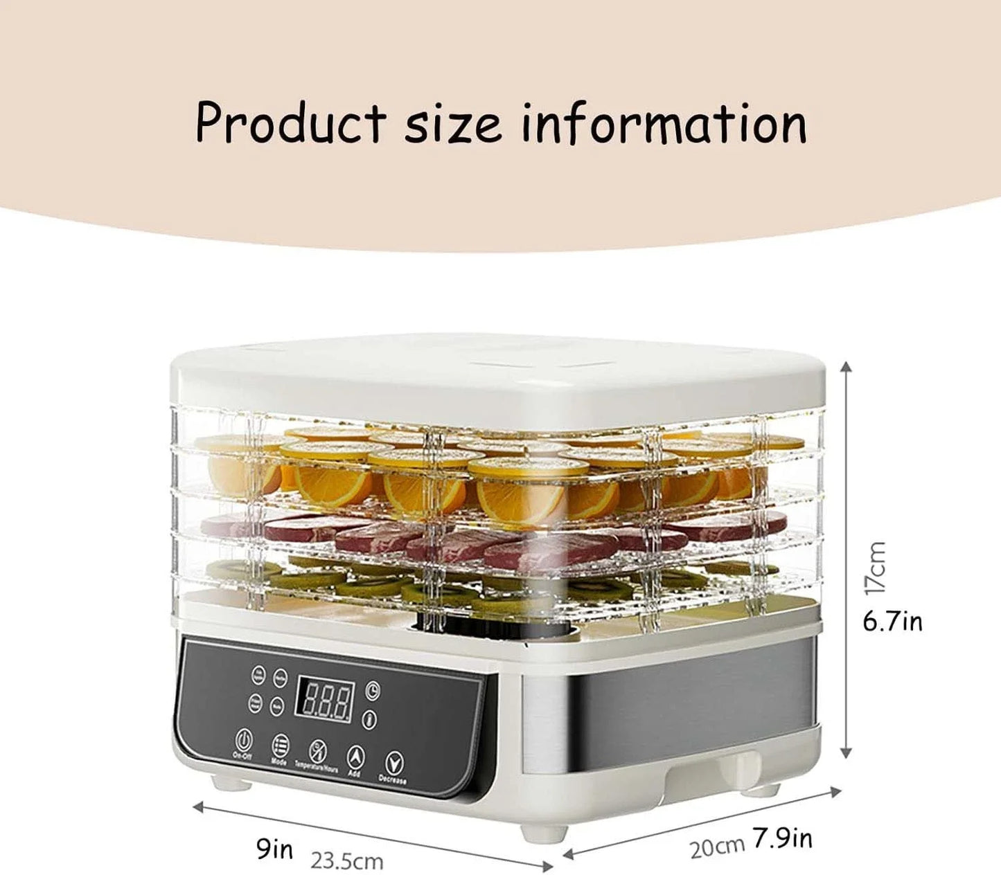 5 Layer Fruit And Vegetable Dryer With Adjustable Temperature And Touch Control
