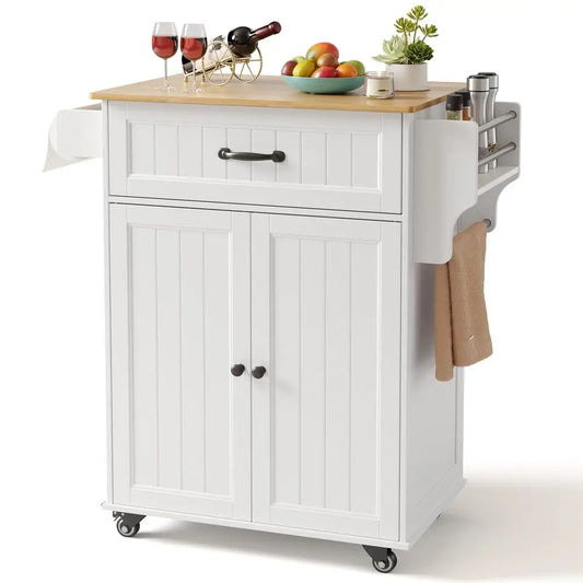 Kitchen Island Cart With Adjustable Shelf Drawer Storage On Wheels