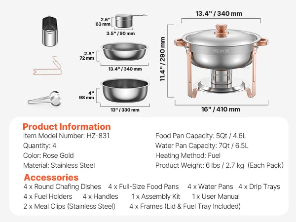 SucceBuy Round Stainless Steel Chafing Dish Buffet Set With Four Pans