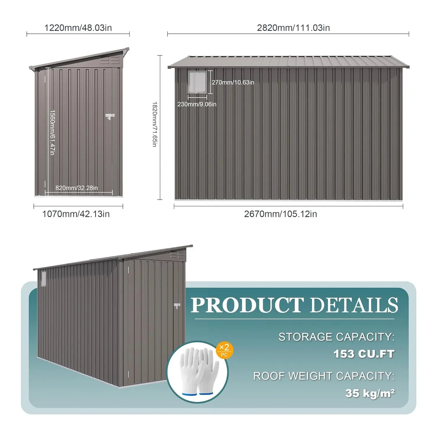 Galvanized Steel Garden Shed With Waterproof Door and Window