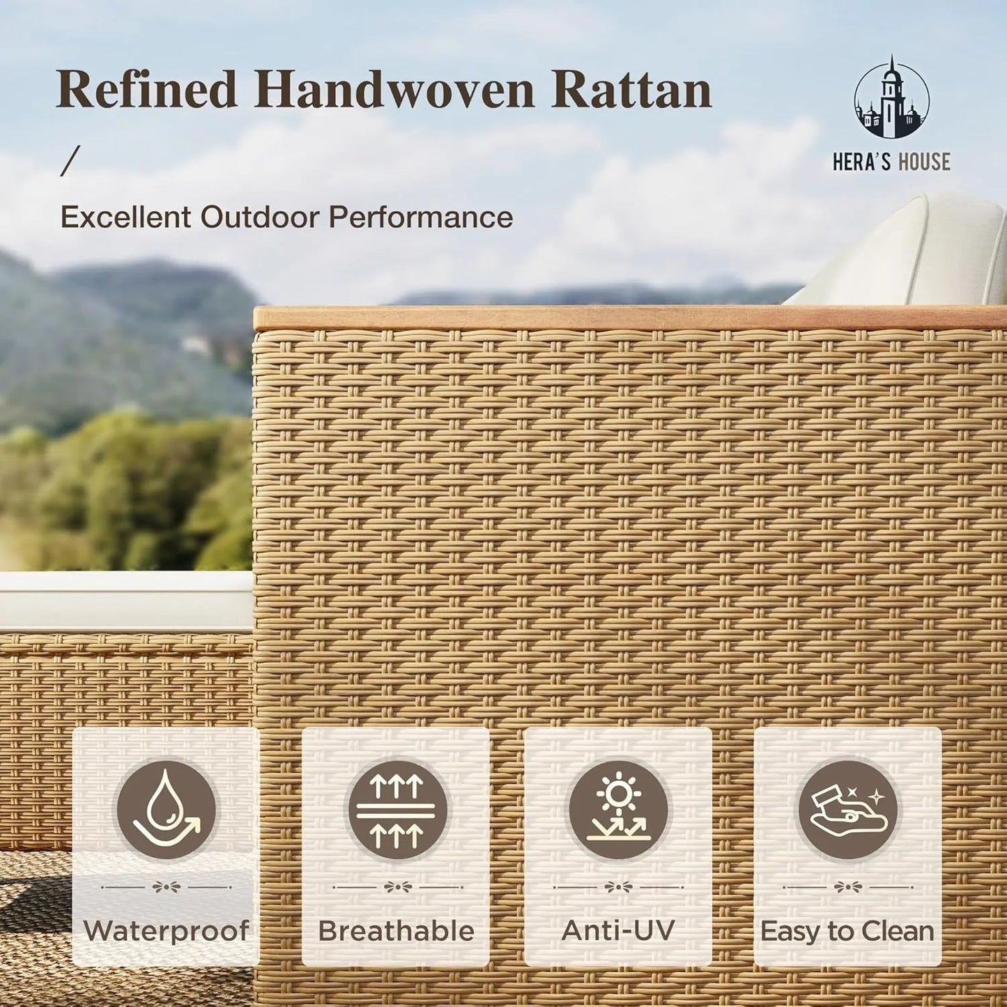 XIUWO 3 Piece Outdoor Wicker Patio Set With Sofa Table