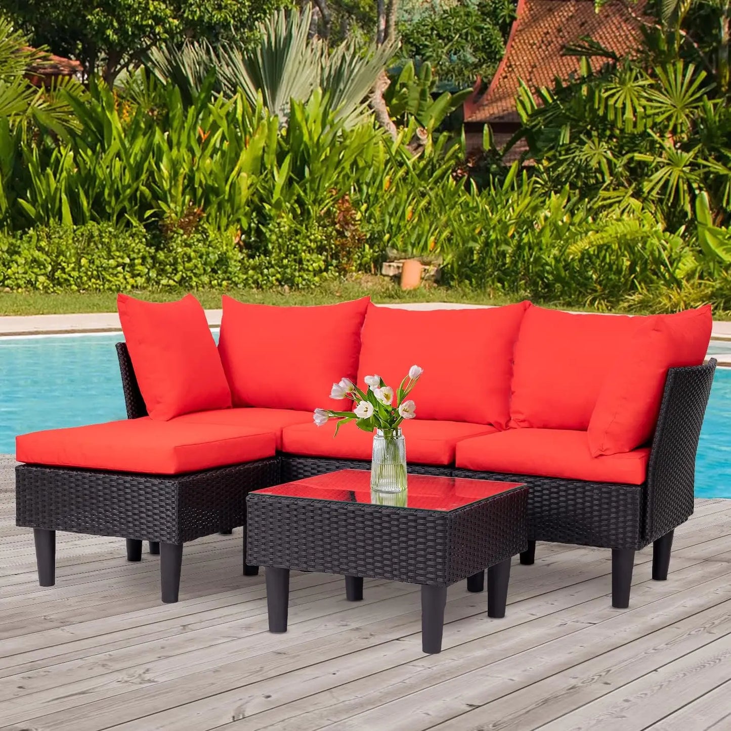 Patio Furniture Set 5-Piece Outdoor Wicker Conversation Set
