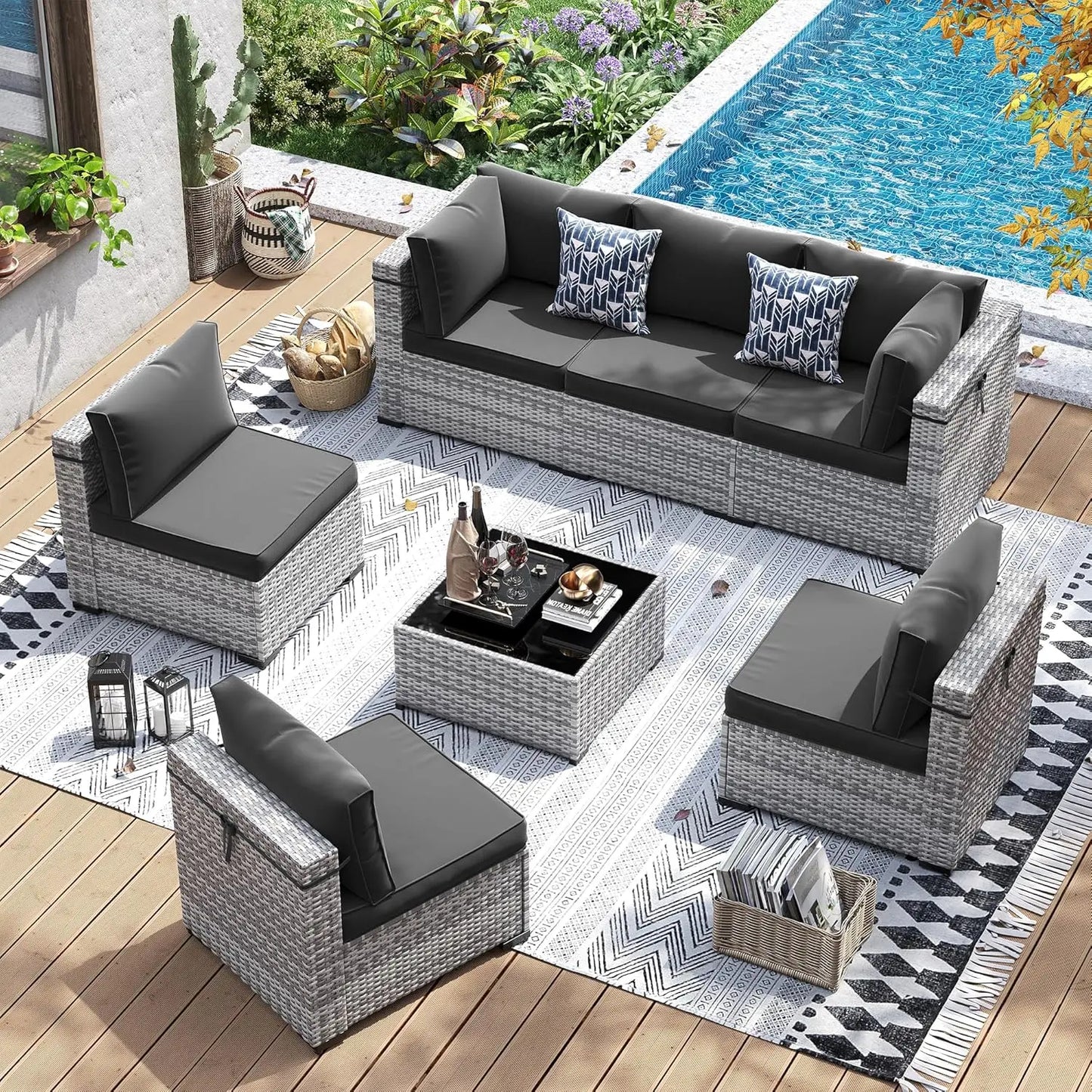Outdoor Wicker Patio Furniture Set With Tea Table And Waterproof Sofa Cover