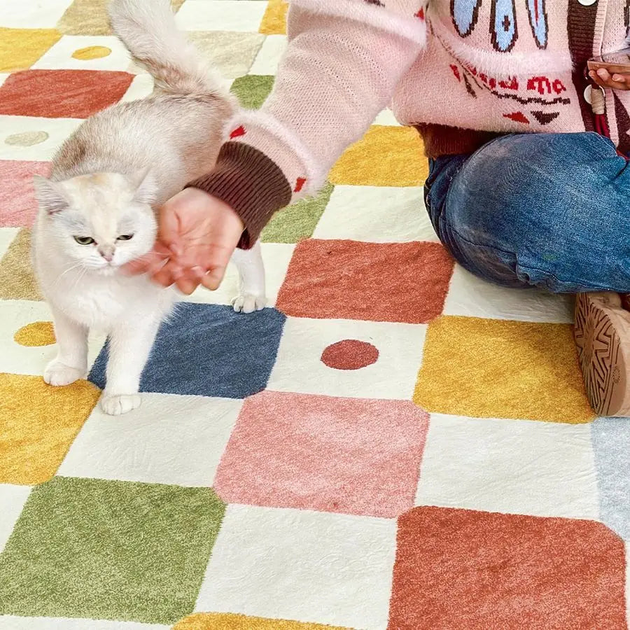 Kids Area Rug Washable Indoor Non Slip Diamond Pattern Carpet